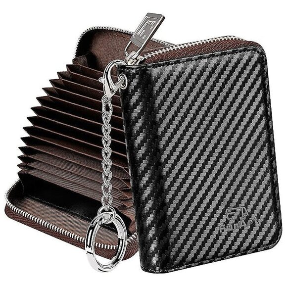 Credit Card Wallet, Zipper Card Cases Holder for Men Women, Carbon Fiber Black